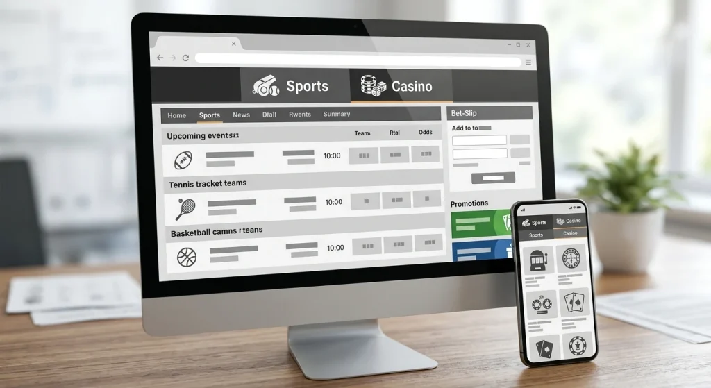 Generic sportsbook interface concept beside a casino navigation tab